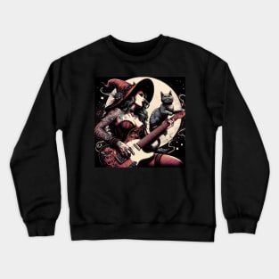 Music Trendy Witch Guitarist With Black Cat Crewneck Sweatshirt